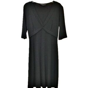 BCBG Maxazria Black Stretch Knit Jersey Dress V-Neck Short Sleeve Wm Sz M EUC